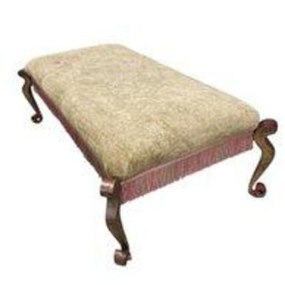 Extra Large Vintage Upholstered Coffee Table Ottoman With Iron Legs