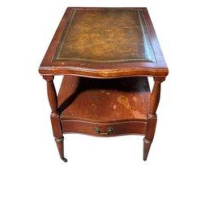 Vintage Small Leather Top Side Table