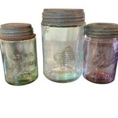Group Of 3 Antique Canning Jars