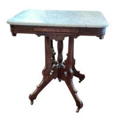 Antique Victorian Marble Top Walnut Parlor Table