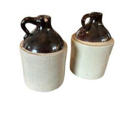 Antique Large Brown And White Pottery Jugs