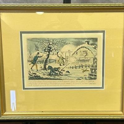 Framed Lithograph Winter Mishap 