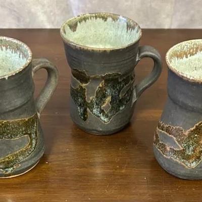 Set Of Three Handcrafted Rustic Finished Ceramic Coffee Mugs 