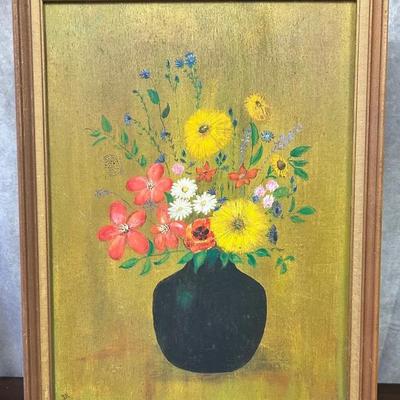Framed Large Signed Floral Vase Painting 