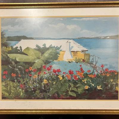 Framed Large “Bungalow Bermuda” by Winslow Homer