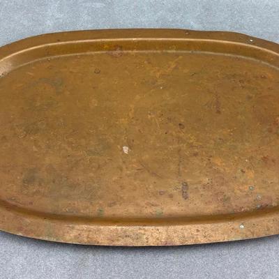 Vintage Hammered Copper Oval Handled Tray