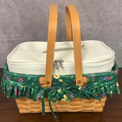 Longaberger Handwoven Picnic Basket & Fabric Insulated Food Career 