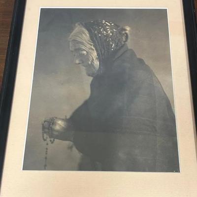 Framed Small Photo Of Elder Clutching Rosary 