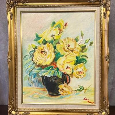 Large Framed Floral Painting by John Perry 