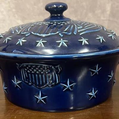 Lonaberger Pottery Ceramic Blue Patriotic Baking Pot