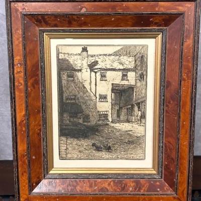 Wood Framed, Signed, Small Classic English Etching 