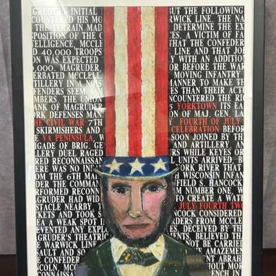 Large Framed Signed Patriotic Abstract Art by Nancy Thomas 