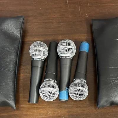 2-Pair Shure Microphones With Leather Zipper Cases 