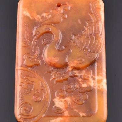 Chinese Carved Shoushan Phoenix Plaque