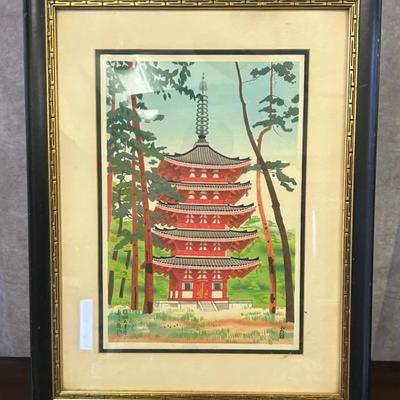Woodblock Print “DAIGO PAGODA” by T. Kamei