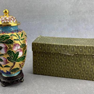 Chinese Vintage Cloisonné Covered Jar W/ Stand