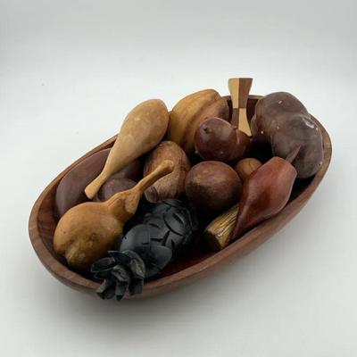 Vintage Carved Wooden Fruit Bowl