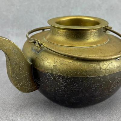 Chinese Vintage Etched Brass Dragon Teapot