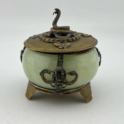 Chinese Jade and Bronze Incense Burner