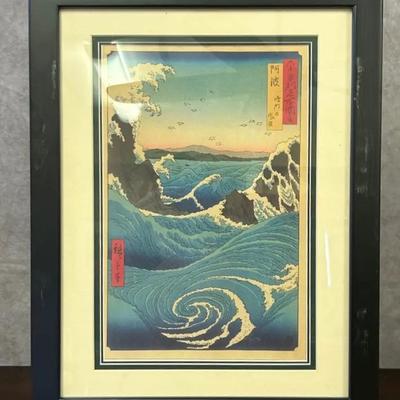Japanese Framed Print, Utagawa  Hiroshige, “Whirlpool Awa Province”