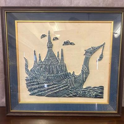 Large Framed Charcoal Rubbing, Royal Ship