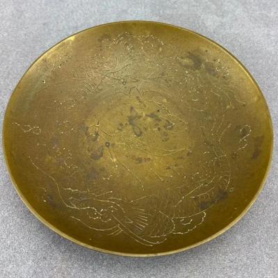 Chinese Vintage/ Antique Etched Brass Dragon Dish