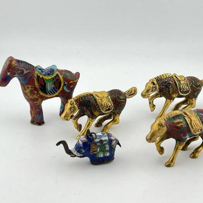 Chinese Cloisonné Enamel Figurines - Horses - Elephant