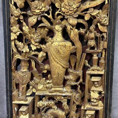 19th Century Carved Double Sided Chinese Gilt Wood Panel