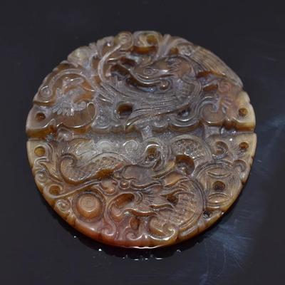 Chinese Hetian Jade Dragon & Phoenix Carving