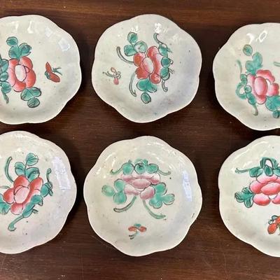 Small Chinese Hand Painted Porcelain Plates, 6-Count