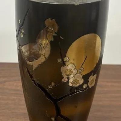 Japanese Metal Rooster Vase 
