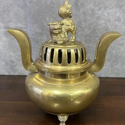 Vintage Brass Foo Dog Incense Burner