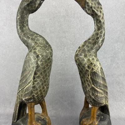 Southeast Asian Vintage Hand Painted Carved Wooden Bird Figures