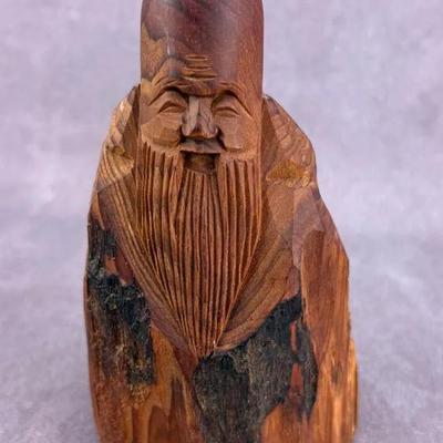 Chinese Vintage Carved Wooden Live-Edge Buddha Figure