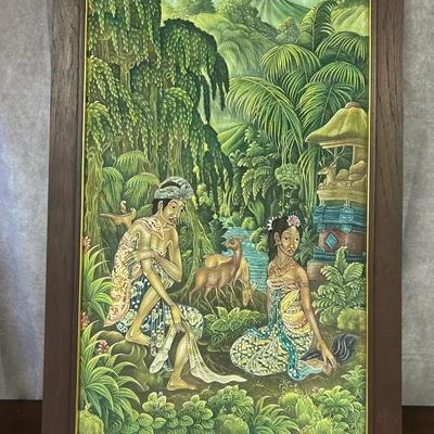 Southeast Asian Original Jungle Scene Framed Oil Painting