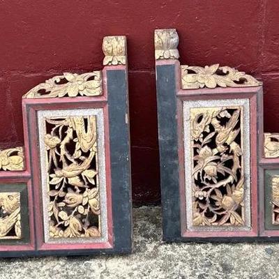 Antique Asian Carved High Relief Gilt Wooden Bed Frame