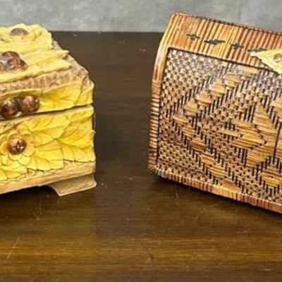Pair of Two Small Wooden Trinket & Jewelry Boxes 
