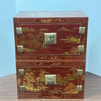 Vintage Asian Lacquered Wooden Chest Pair