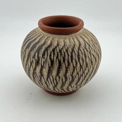 German Terracotta Striated Textured Vase 