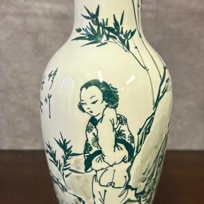 Chinese Vintage Figural Bamboo Porcelain Vase