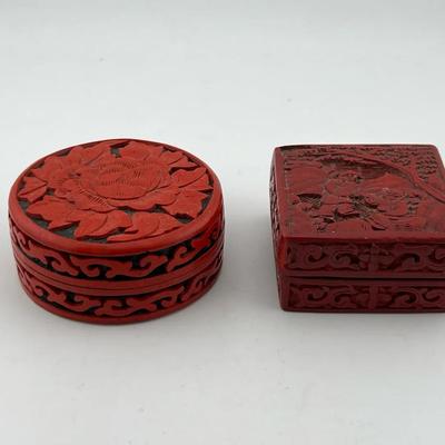Carved Cinnabar Chinese Lacquer Trinket Boxes
