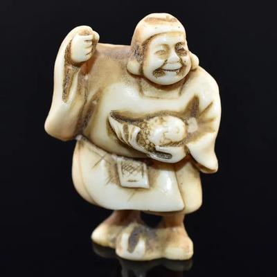 Japanese Cream-Tone Fisherman Okimono
