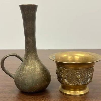 Brass Bud Vase & Brass Mortar