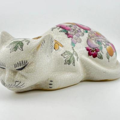 Vintage Asian Sleeping Cat - Ceramic - Hand Painted 