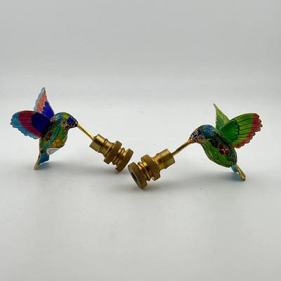 Vintage Cloisonné Hummingbird Lamp Finials