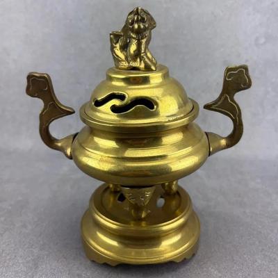 Chinese Vintage Foo Dog Brass Censor W/ Stand