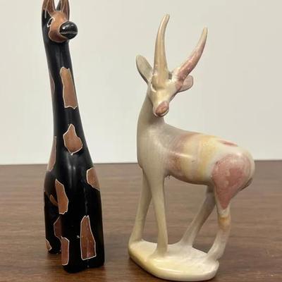 Pair Of Carved African Soapstone Animals 