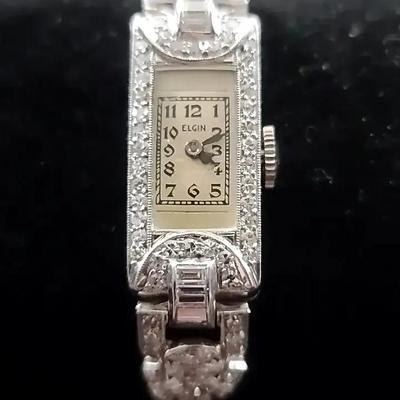 Elgin Platinum And Diamond Ladies Watch