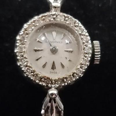 14K White Gold Diamond Longines Ladies Watch