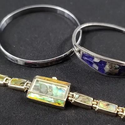Jacmor Abalone Watch With Sterling Bracelet And Abalone Bracelet 